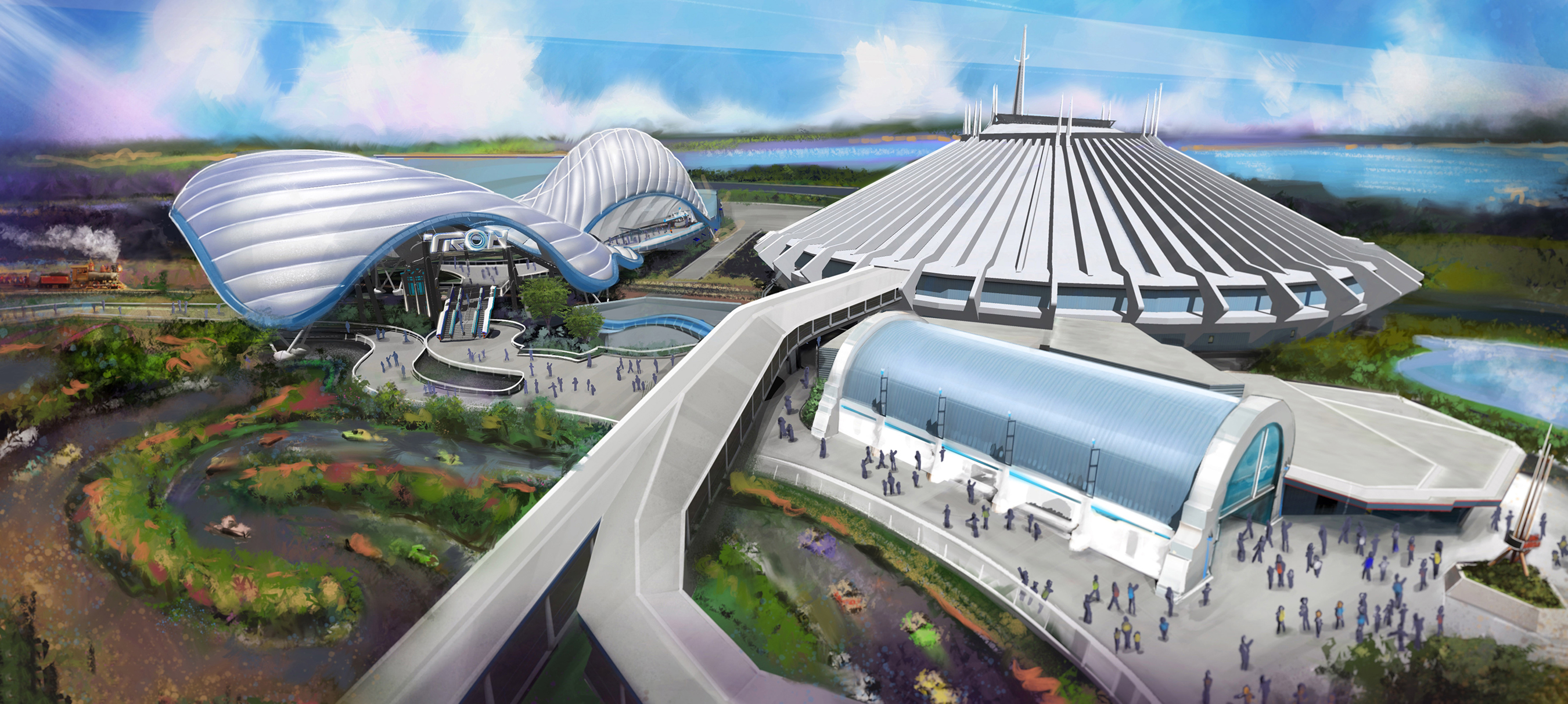 Conceito artístico do que será a montanha russa do Tron, no Magic Kingdom, que será inaugurada no aniversário de 50 anos do parque
