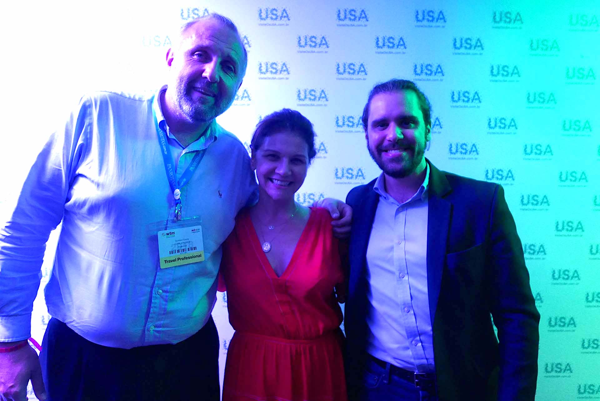 Gustavo Esusy, da Copa Airlines; Danielle Roman, da Interamerican Networ; e Jean-Bruno Gillot, da Experanto