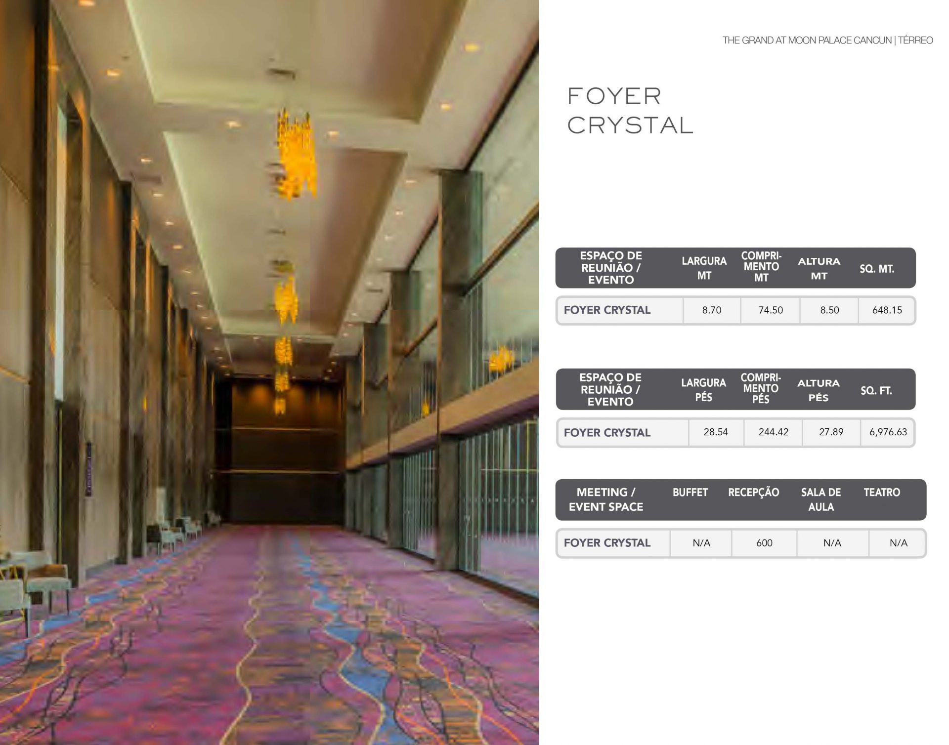 Informações técnicas do Foyer Crystal