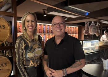 Marco Oliva e Mariana Dias, no encontro do Club Med sobre o EBB Neve em Belo Horizonte