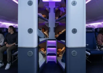camas na classe econômica da Air New Zealand