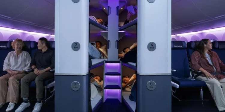 camas na classe econômica da Air New Zealand